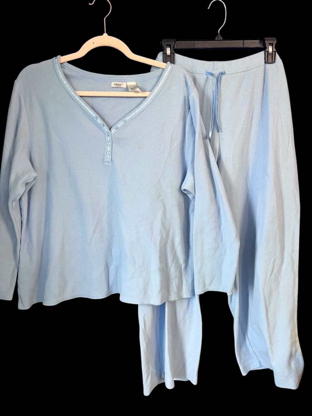Adonna Pajama Set 1X Blue Thermal Waffle Knit Henley Lounge Sleepwear long sl